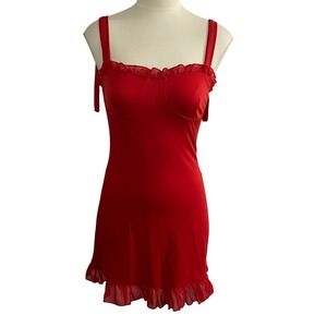 Red Ruffle Strap Mini Dress Flirty Sweetheart Neckline‎ Occasion